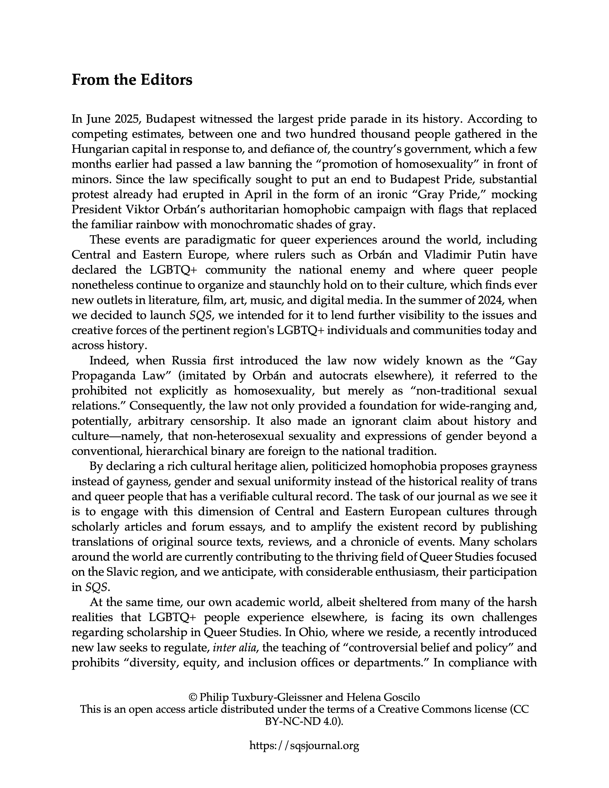 An image of the first page of the editorial's text